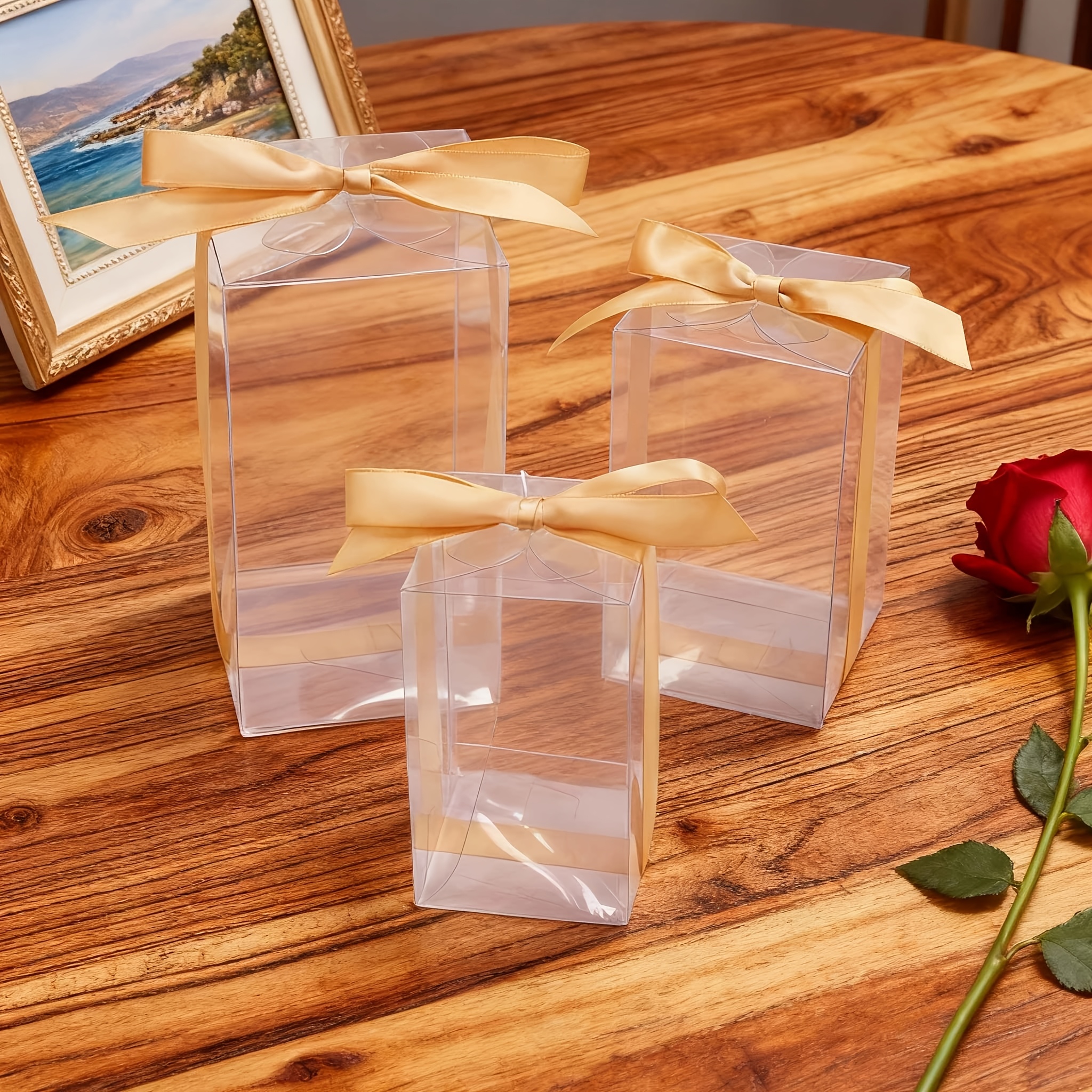 Transparent Gift Box with Champagne Pink Bow